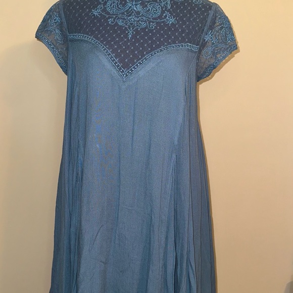 Kimchi Blue Embroidered Mesh Neck Swing Mini Dress - Picture 1 of 3